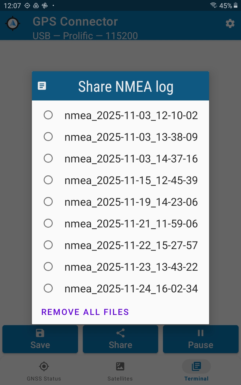 Share file selection menu